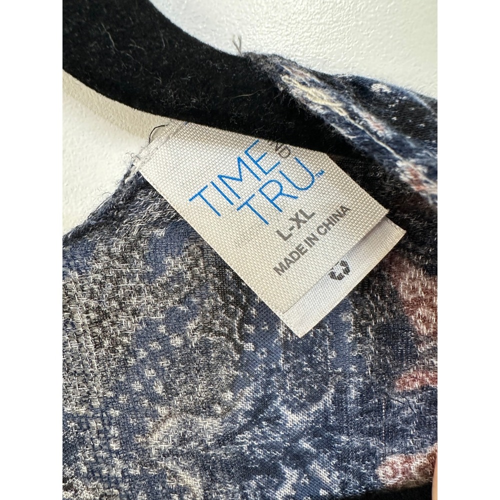 Blue Floral Paisley Boho Kimono Cardigan L-XL Open Front Wrap Gypsy Western - Picture 7 of 8